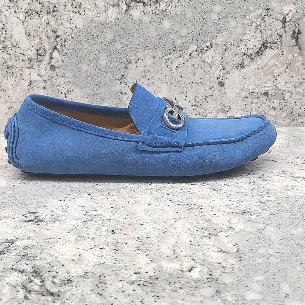Ferragamo Grazioso Men's Loafer - Indigo Blue Suede - Picture 3 of 14
